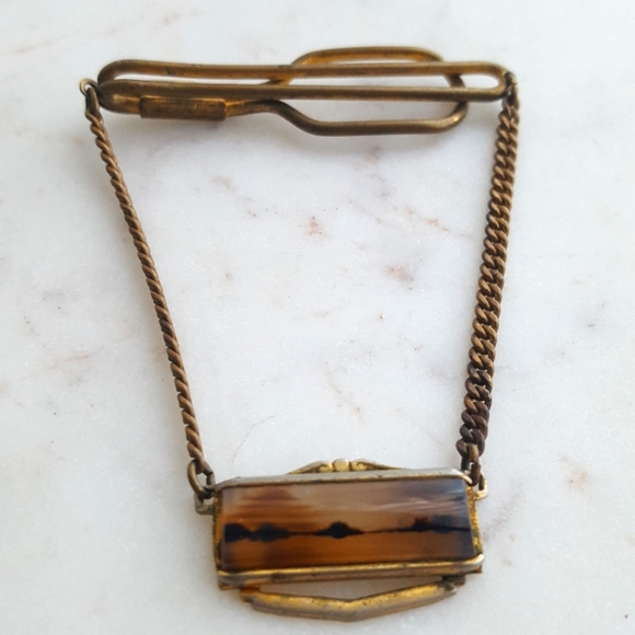 🌙Vtg Dendritic Agate Tie Clip Scene - Picture 3 of 10